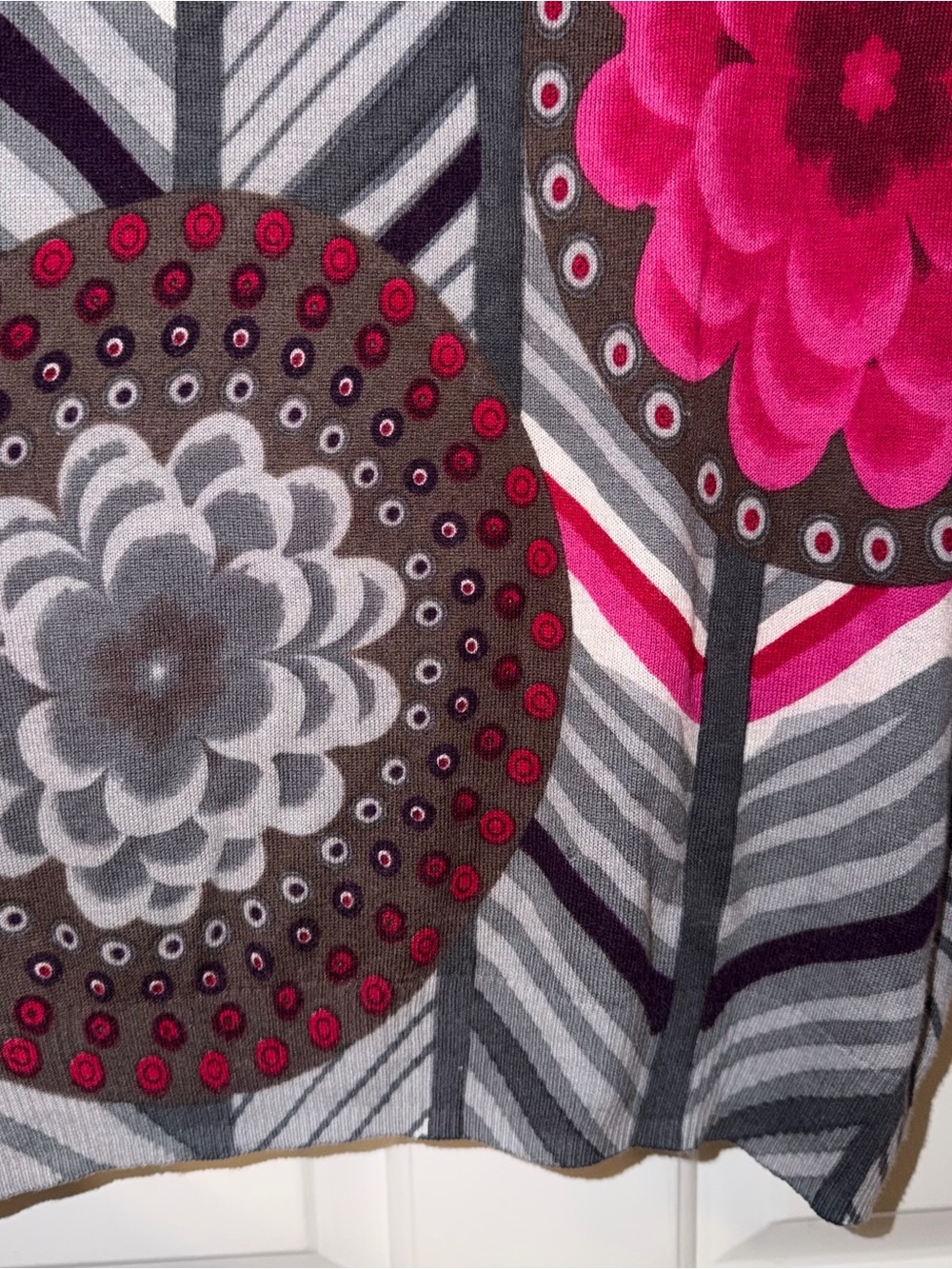 Desigual Long Sleeve Floral Geometric Knit Sweater Top Pink Gray L - Picture 8 of 13